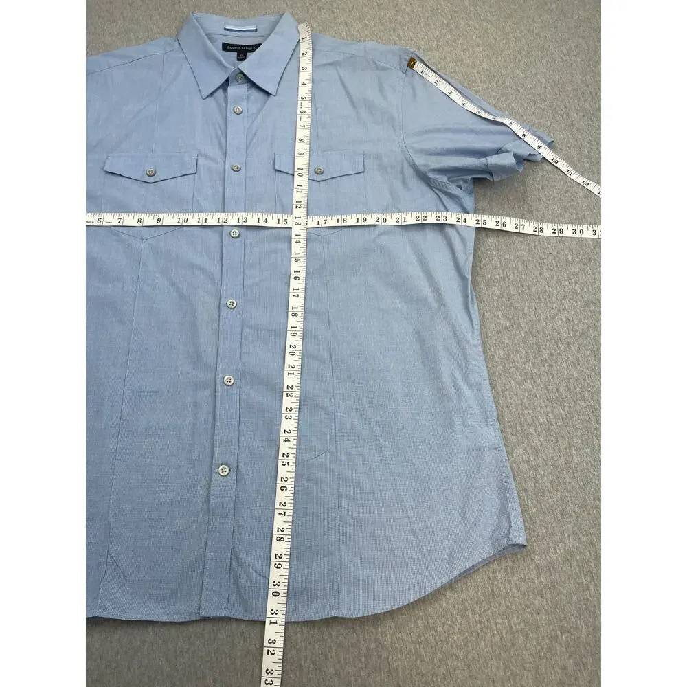 Banana Republic‎ Shirt Mens XL Blue Cotton Blend Stretch Short Sleeve Button Up